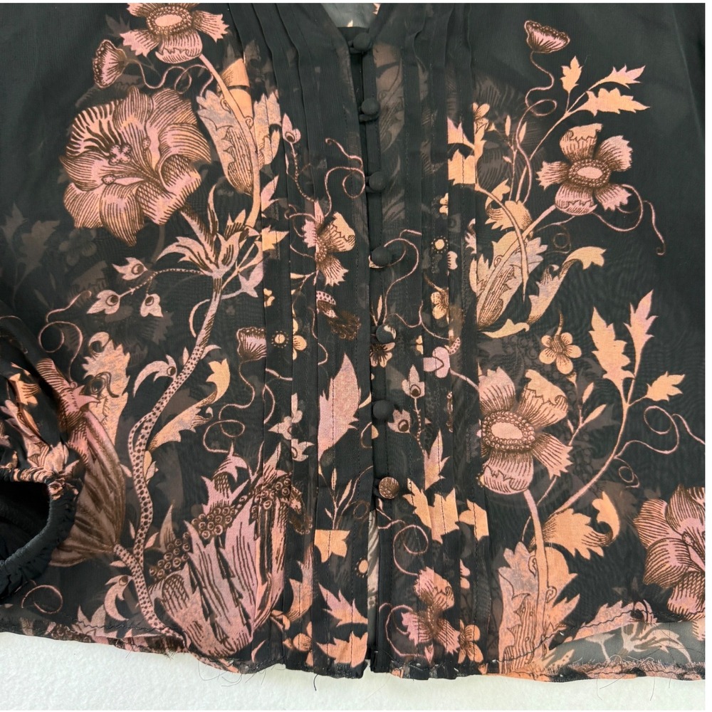 Anthropologie Womens Black Copper Dark Floral Sheer Balloon Sleeve Blouse Size M - Picture 5 of 10